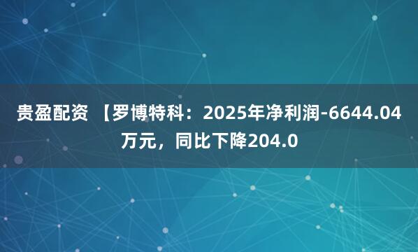 贵盈配资 【罗博特科：2025年净利润-6644.04万元，同比下降204.0