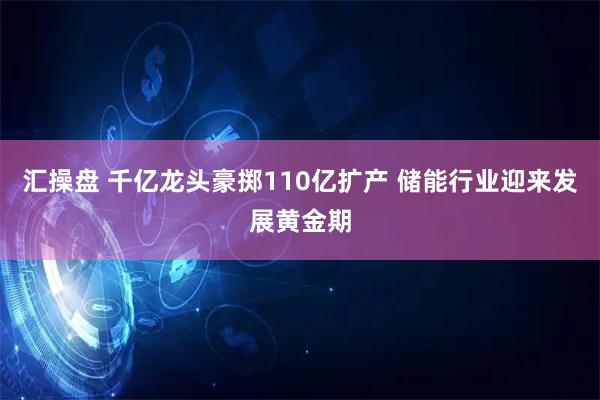 汇操盘 千亿龙头豪掷110亿扩产 储能行业迎来发展黄金期
