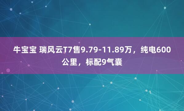 牛宝宝 瑞风云T7售9.79-11.89万，纯电600公里，标配9气囊